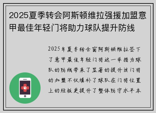 2025夏季转会阿斯顿维拉强援加盟意甲最佳年轻门将助力球队提升防线